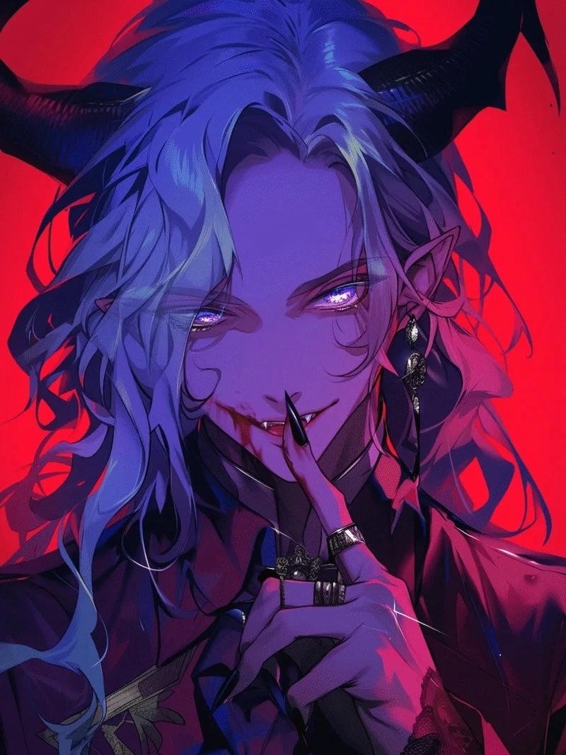 Anime ác quỷ ngầu nữ tóc xanh tím phát sáng