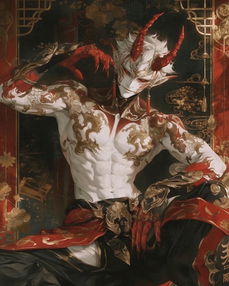 Art anime ác quỷ nam cởi trần có hình xăm