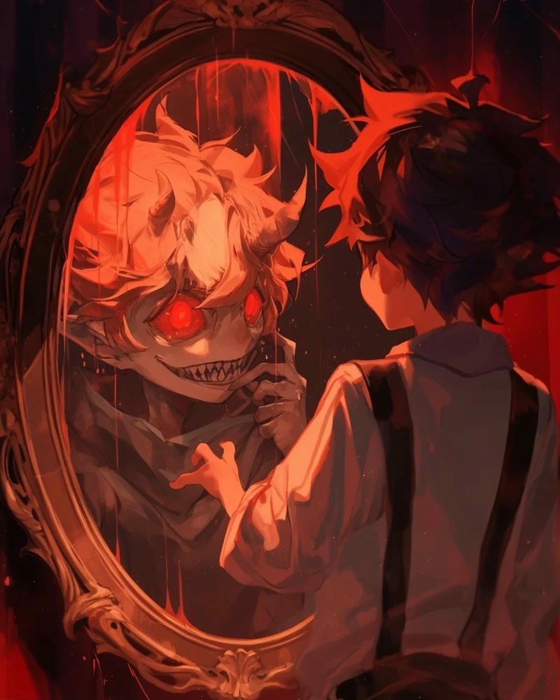 Art anime ác quỷ soi gương thấy quái vật