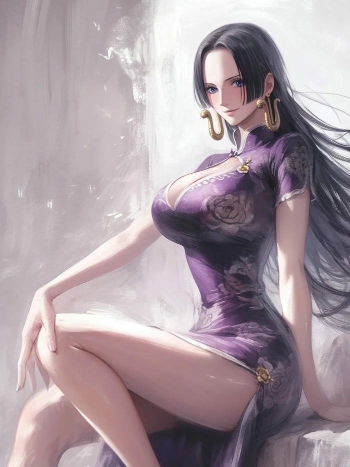 Boa Hancock One Piece mặc sườn xám tím gợi cảm