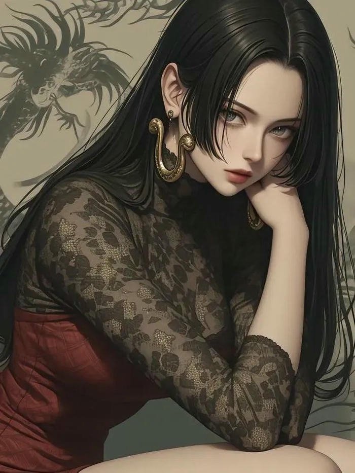 Boa Hancock One Piece mặc váy ren đen quyến rũ