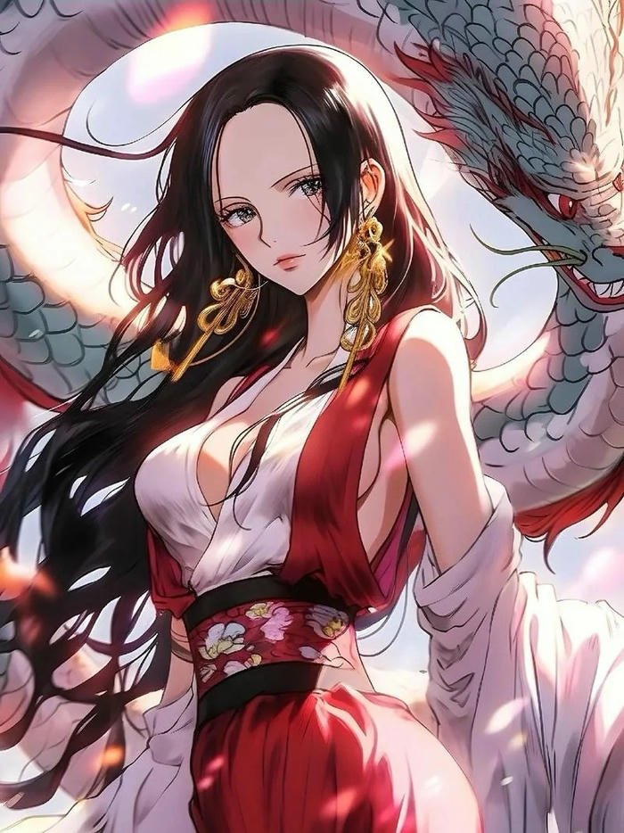 Boa Hancock anime đứng cùng rắn cưng Salome uy nghiêm