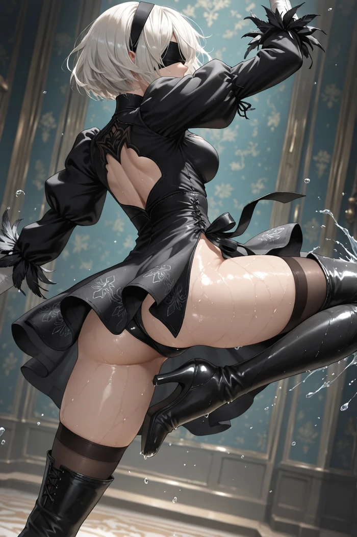 Cosplay YoRHa 2B manga khoe mông tròn quyến rũ