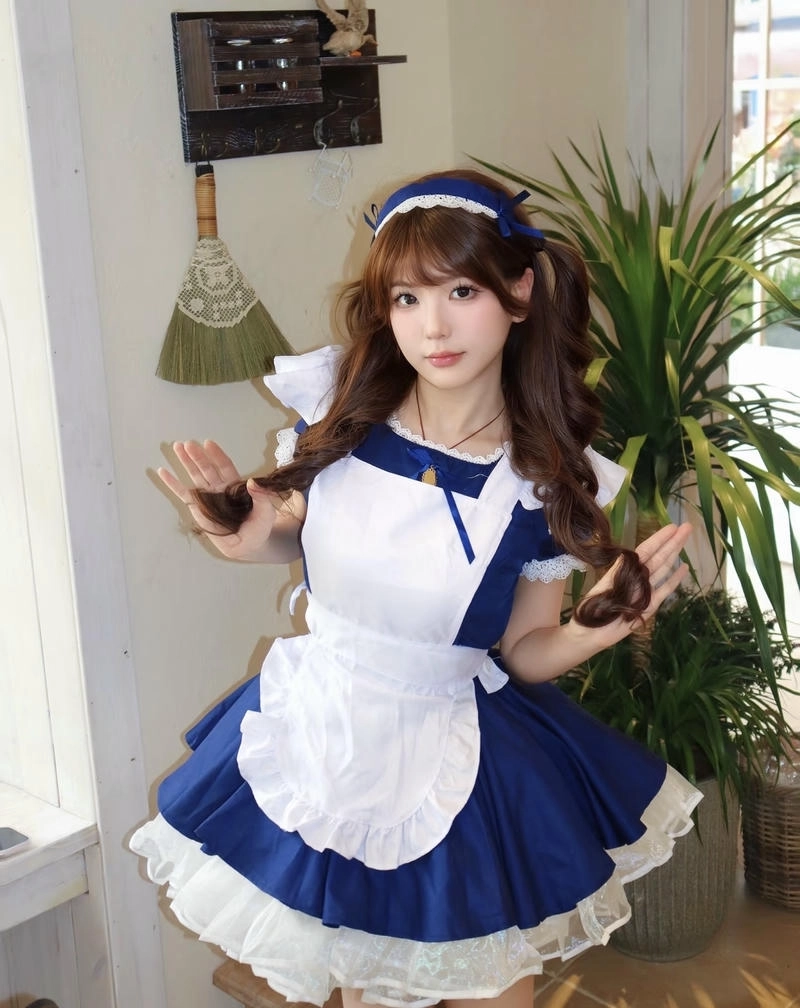 Gái xinh mặc đồ hầu gái tạo dáng đáng yêu trong phòng