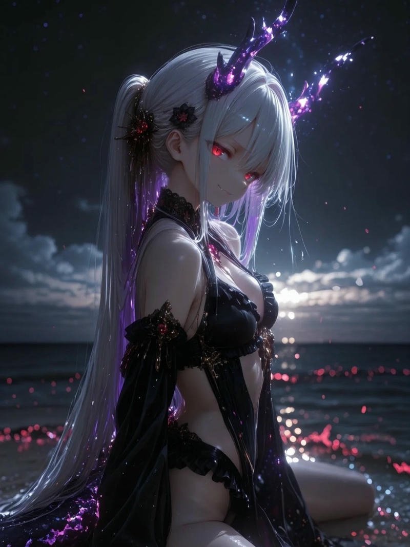 Hình ảnh anime ác quỷ lạnh lùng đứng trong nước u tối