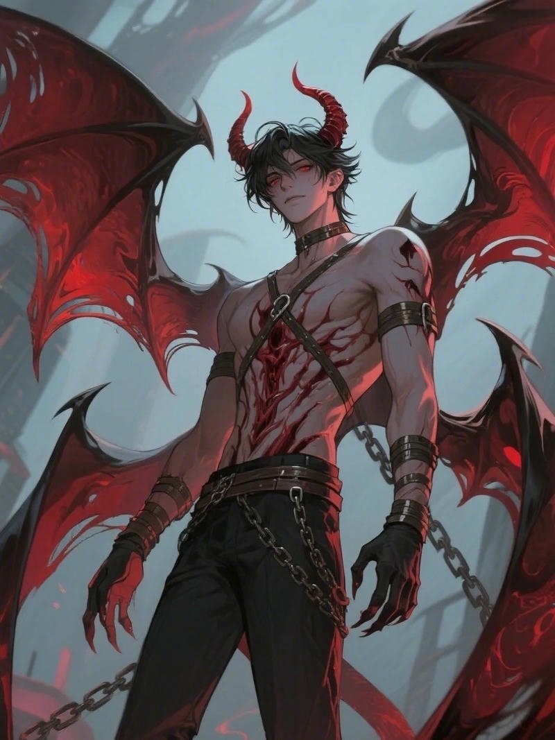 Hình ảnh anime ác quỷ lạnh lùng nam cởi trần có cánh