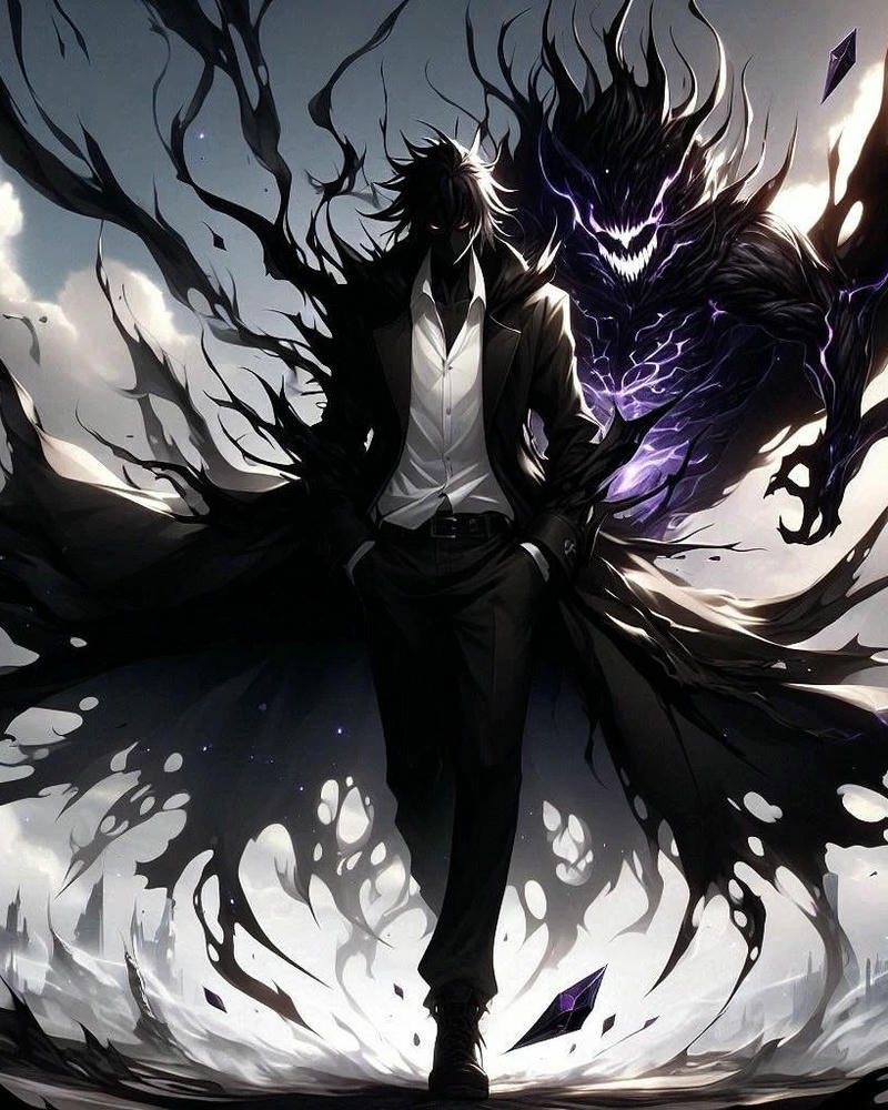 Hình ảnh anime ác quỷ lạnh lùng nam mặc vest đen bay