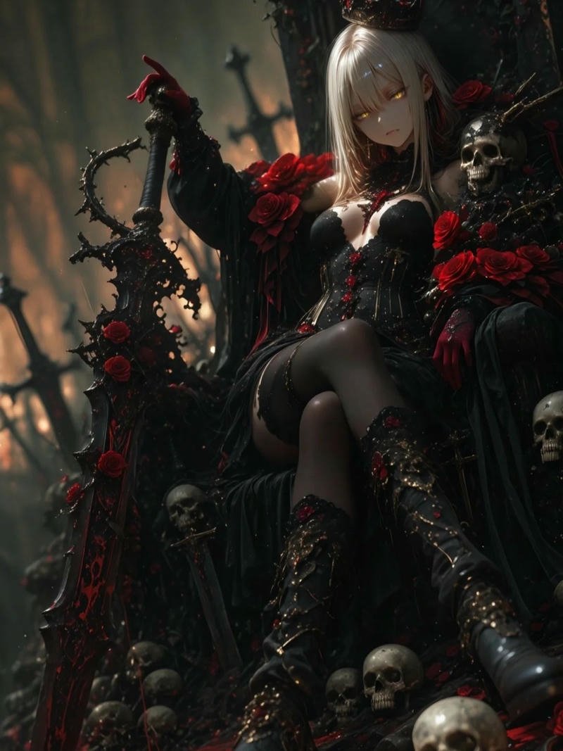 Hình ảnh anime ác quỷ lạnh lùng nữ ngồi ngai xương