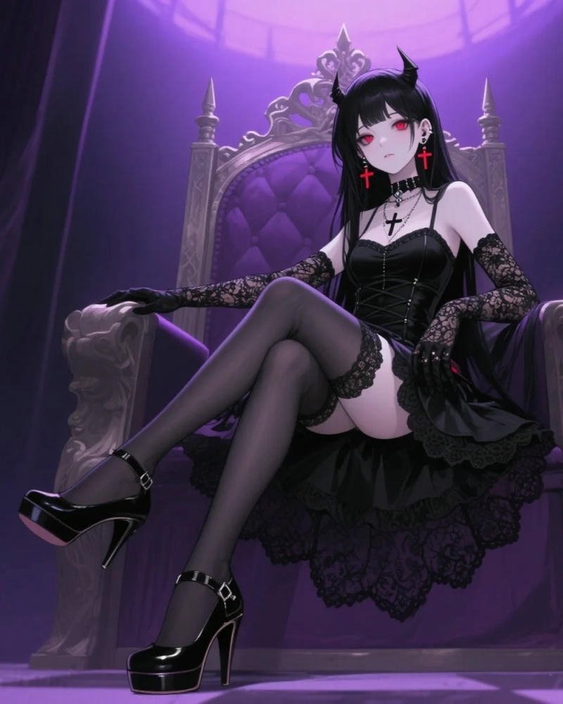 Hình ảnh anime ác quỷ lạnh lùng nữ ngồi trên ngai vàng