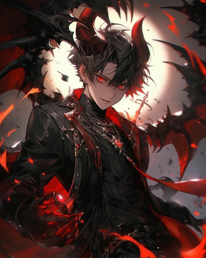 Hình ảnh anime ác quỷ lạnh lùng trong biển lửa đỏ