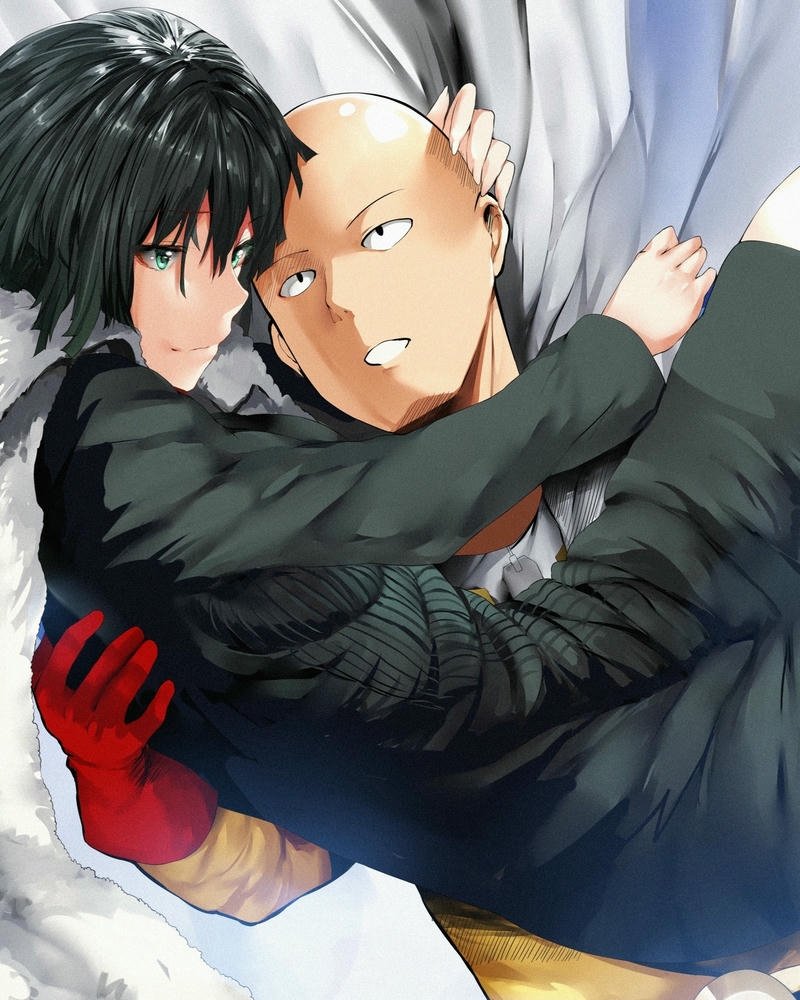 Hình nền Saitama được một cô gái ôm chặt