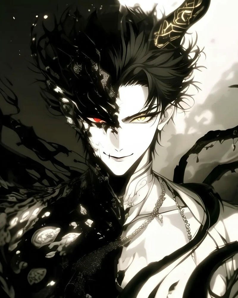 Nhân vật anime ác quỷ đen trắng với bóng đen