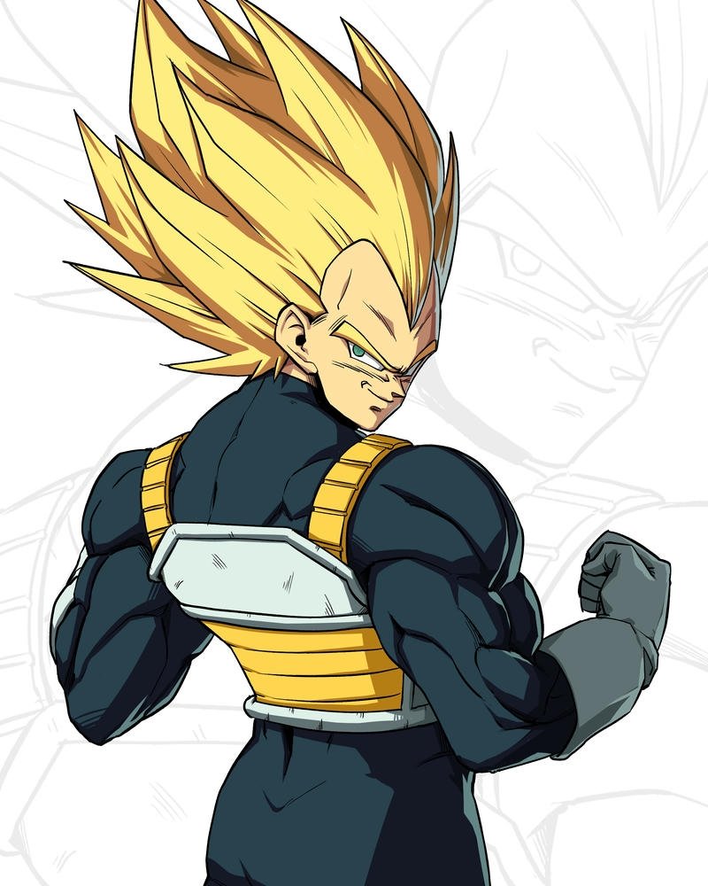 Vegeta Super Saiyan quay lưng nhìn lại rất oai phong