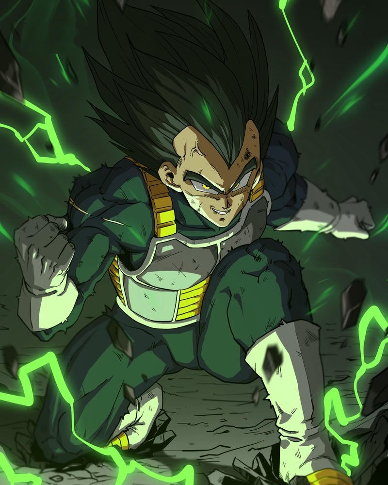Vegeta ngầu gồng năng lượng xanh lá cây đen tối