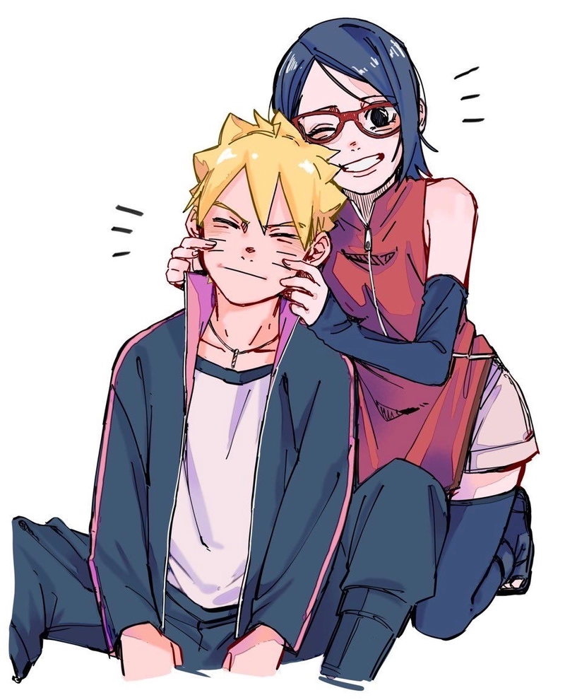 Ảnh Boruto và Sarada thể hiện sự kết hợp đầy cá tính