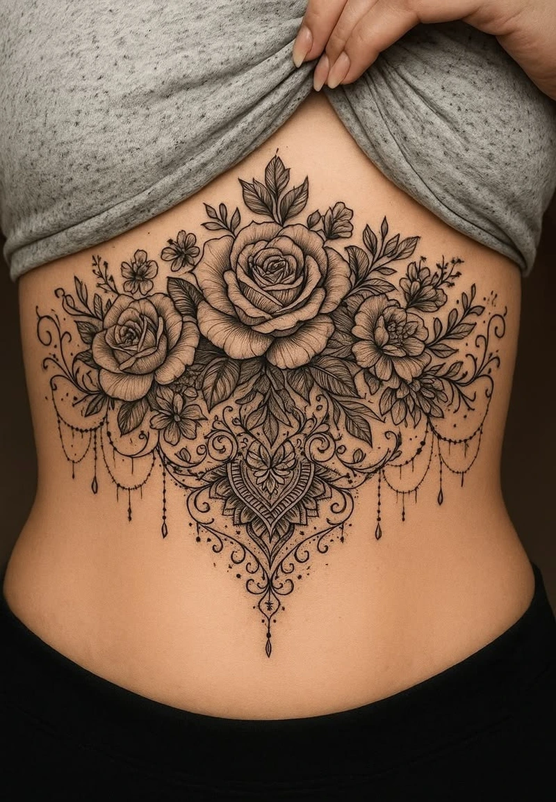 Ảnh hình xăm bụng nữ phong cách bohemian nhẹ nhàng cá tính