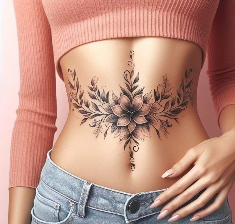 Ảnh hình xăm bụng nữ thiết kế đối xứng tạo cảm giác cân đối