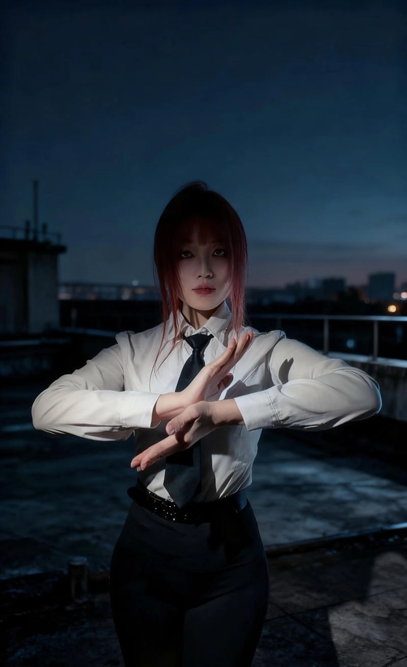 Biểu cảm nghiêm nghị mang cảm giác quyền lực Makima cosplay