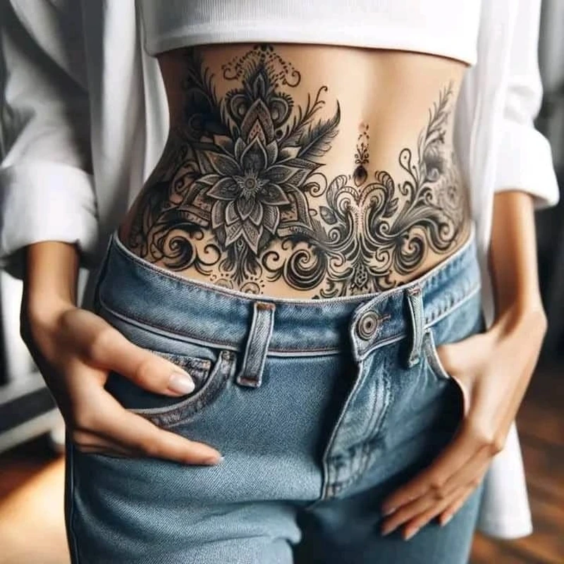 Hình ảnh xăm bụng nữ họa tiết bướm bay mềm mại đầy thu hút