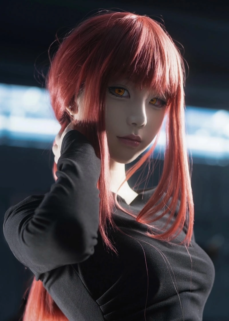 Makima cosplay cận cảnh gương mặt đầy biểu cảm