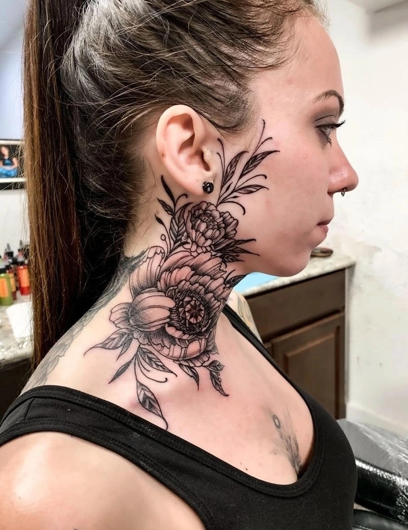 Mẫu tattoo cổ nữ với họa tiết hoa hồng cực kỳ nổi bật