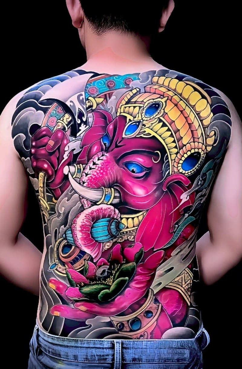 Phong cách blackwork trong tattoo full lưng nam đầy vẻ bí ẩn