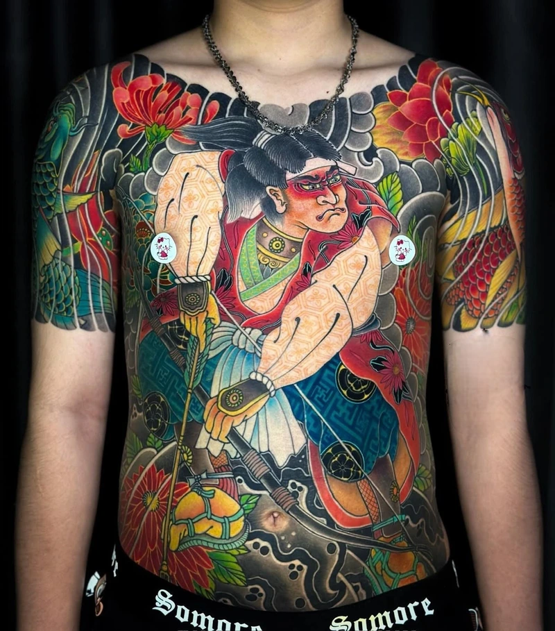 Tattoo full bụng nam rồng Nhật kín bụng mạnh mẽ nổi bật