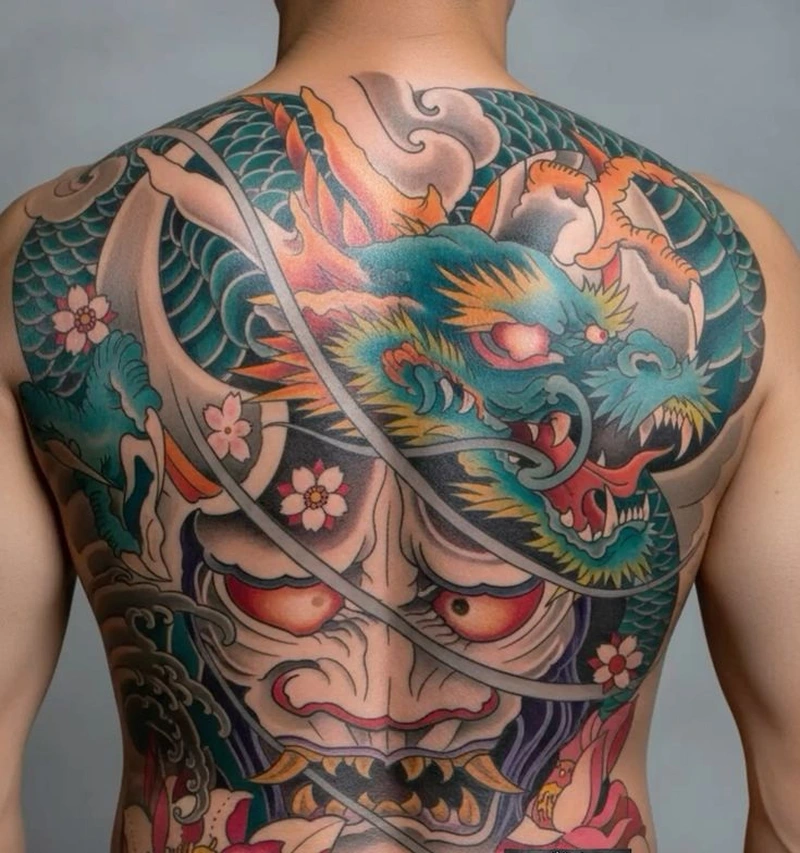 Thiết kế samurai chiến đấu trong hình xăm kín lưng nam cực ngầu