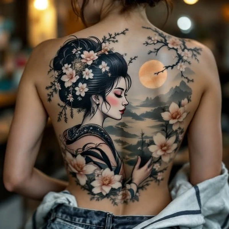 Ảnh tattoo full lưng nữ với phong cách hiện đại nổi bật