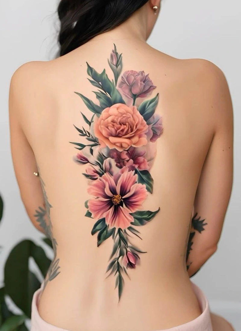 Đường nét tattoo lưng nữ tạo cảm giác thanh thoát nổi bật