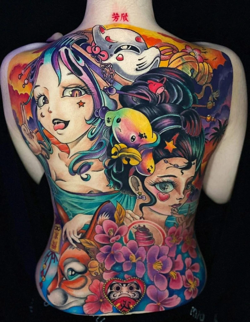 Hình ảnh mẫu tattoo full lưng nữ mang dấu ấn thẩm mỹ riêng