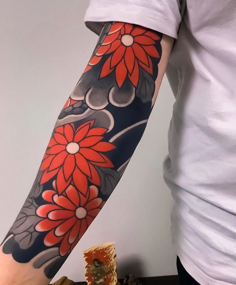 Hình ảnh tattoo nhật cổ kín cánh tay dành cho nam cực chất