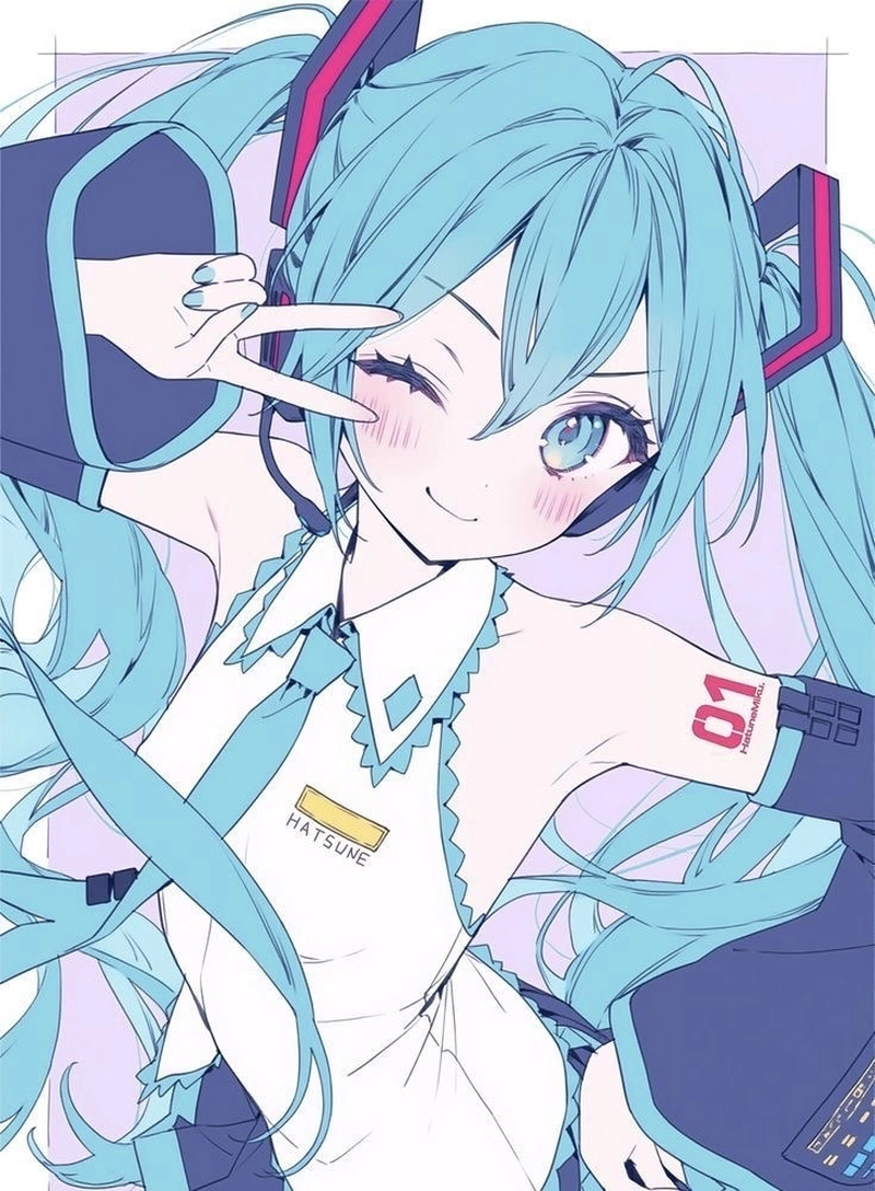 Hình anime Miku tạo cảm giác sáng qua ánh mắt xanh