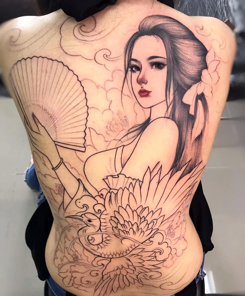 Hình xăm full lưng nữ phù hợp người thích tattoo nghệ thuật
