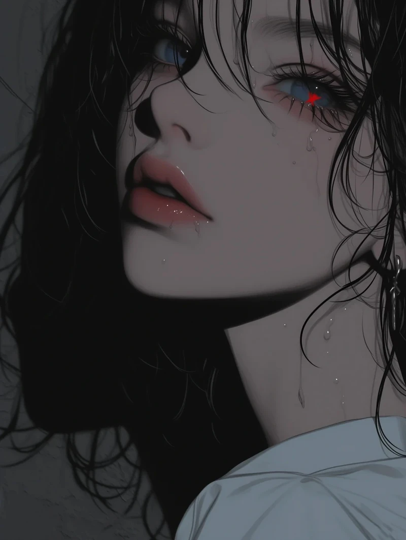 anime buồn với ánh nhìn vô định