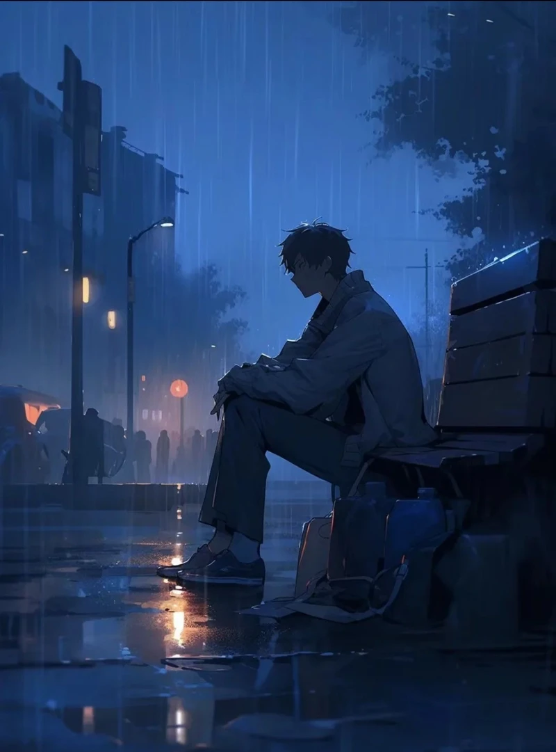 ảnh anime buồn tĩnh lặng trong màn đêm